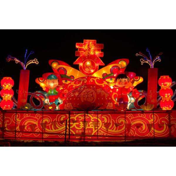 Electric Silk Fabric Chinese Lanterns Dinosaur Shaped For New Year Show