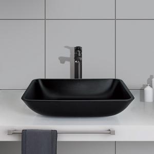 China Frosted Crystal Stone Bathroom Wash Basins Rectangular Black Matte Vessel Sink wholesale