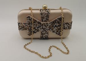 China Crystal Bow Satin Box Clutch Bag , Hardcase Metal Patent Clutch Bag wholesale