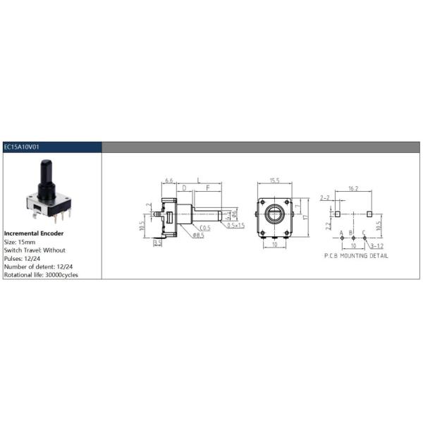 15mm Incremental Rotary Encoder Plastic Shaft 12/24 Pulses Volume Control