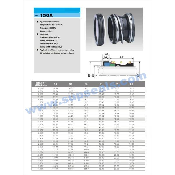 1.2MPa 150 Flowserve Mechanical Seal For Water Pump