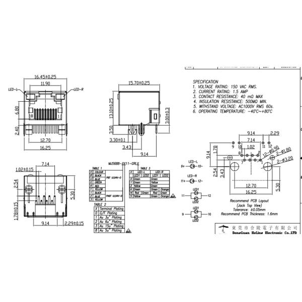 Side Entry Shielded RJ45 Jack Modular Connector MJ5688-B011-GRL1 OEM ODM
