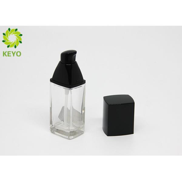 Flat Square Empty Clear Glass Foundation Bottle With Black Square Pump