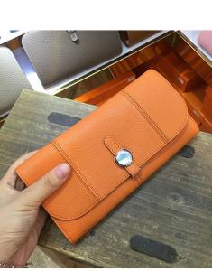 China Hot sell nice quality orange women designer purse natural goatskin purse passport purse flat purse LR-P01 wholesale
