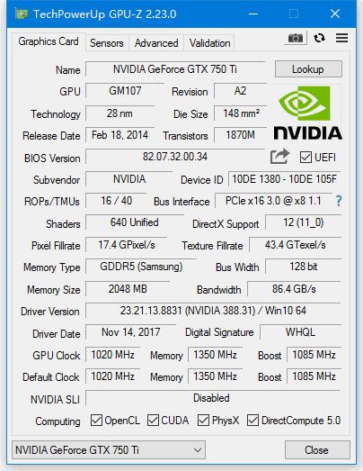 PCWINMAX Geforce GTX 750 Ti OEM Graphics Card Low Profile 2GB GDDR5 128Bit VGA HD DVI Output 1110/1189MHz Video Card