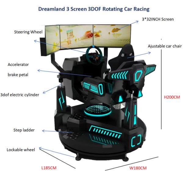 3DOF Rotating Car Racing Game Machine 150W With 32*3 Inch Screen Display