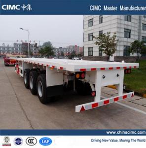 China tri-axle 20ft 40ft semi flat bed truck trailer with container lock wholesale