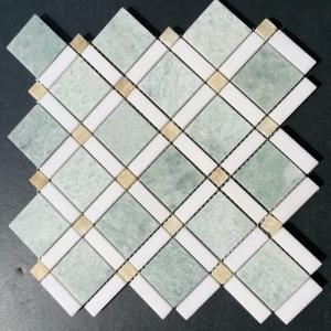 China Shiny Ming Green Marble Stone Mosaic Tile With Thassos Polished Onyx Dot on sale