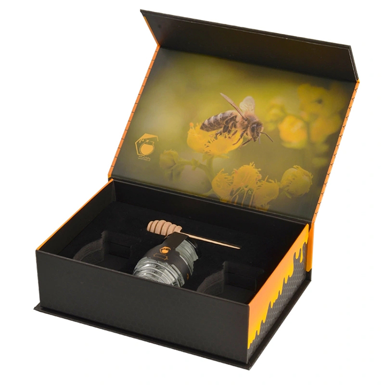 Black Orange Custom Magnetic Closure Gift Boxes Matte Foldable Packaging Box For Honey