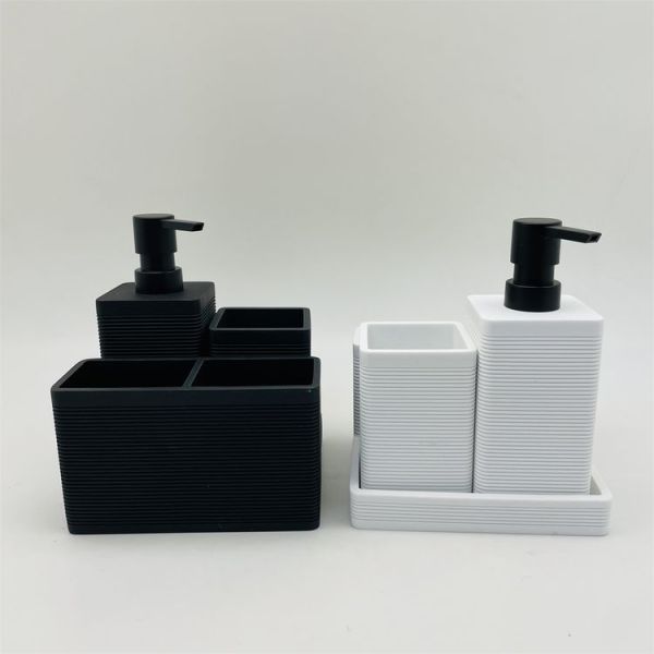 White 3N1 Polyresin Kitchen Utility Caddy For Bathroom Countertop Utensil Caddy With Circle Line