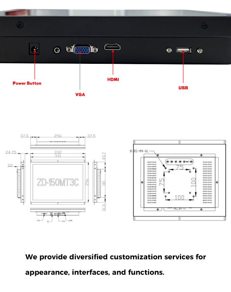 15 Inch Open Frame Touchscreen Monitor , Multi Touch LCD Touch Monitor