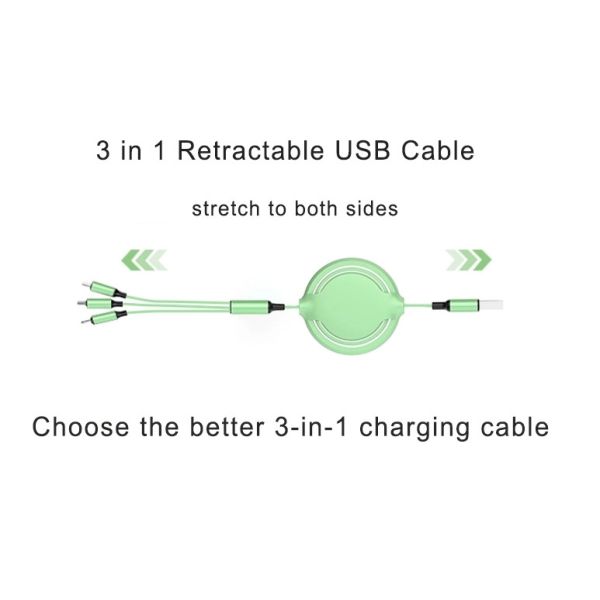 Multi Retractable Fast Charger Cord 1.2m Liquid Silicone Multiple Charging Cable