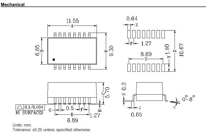 XF-LCZ3A1CB Single Port 10/100 BASE-T SMD Lan Transformer 1CT:1CT XF-LP1102NLE
