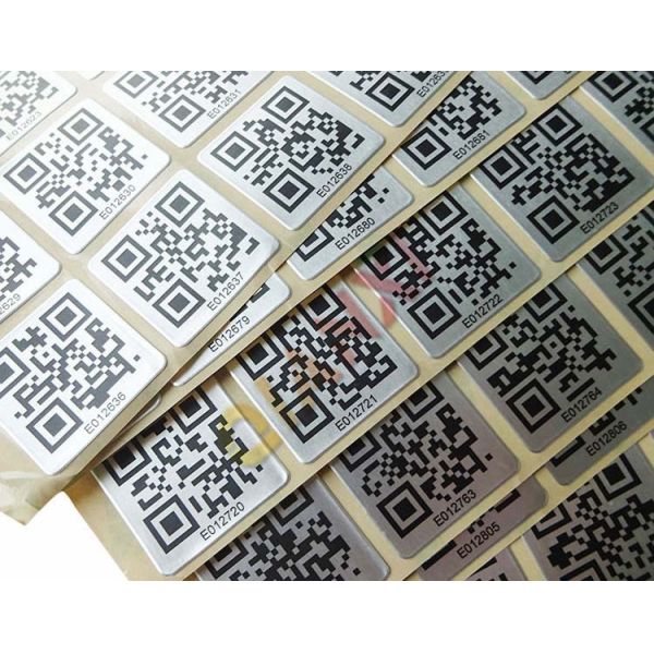 Encoding NFC Asset Tags Anodized Aluminium Sticker With Laser Etched Metal QR Code Barcode