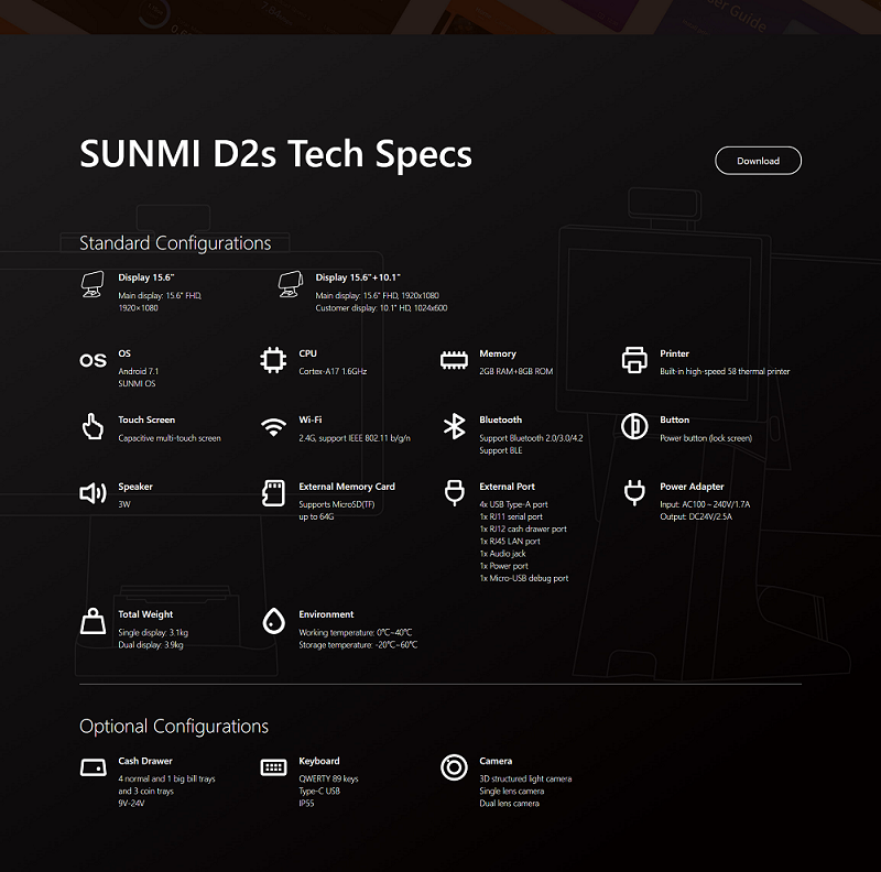 Android 7.1 SUNMI OS POS Terminal With Printer Grocery Store Cash Register