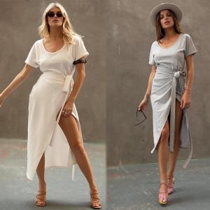 China Clothing Fashion Women White T-shirt Wrap Midi Dress with Slit wholesale