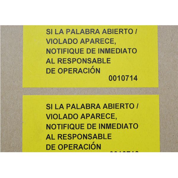 Yellow Open Void Tamper Resistant Labels , Custom Tamper Evident Labels With Hidden Message