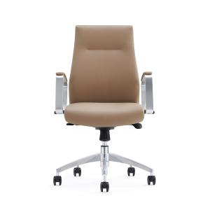 China Middle Back Leather Office Chair Swivel With Aluminum Armrest wholesale