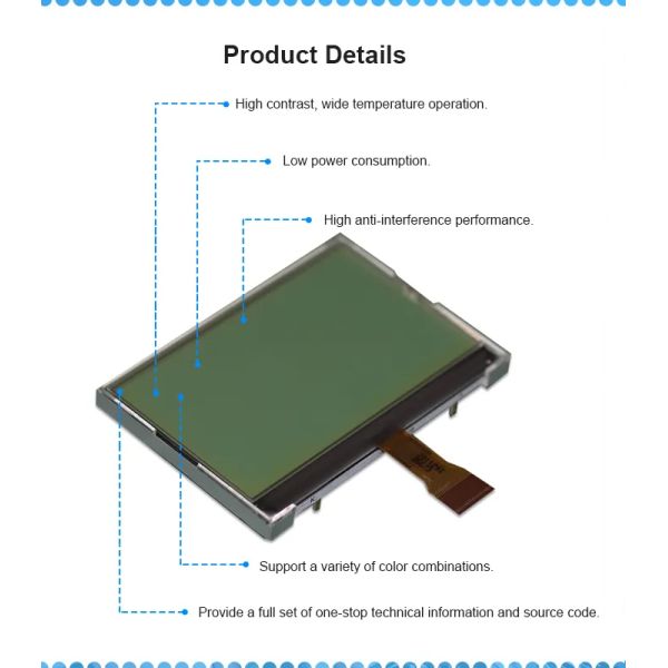 0.96 Inch 128x64 Monochrome FSTN LCD Display 15pin White Backlight SPI Interface
