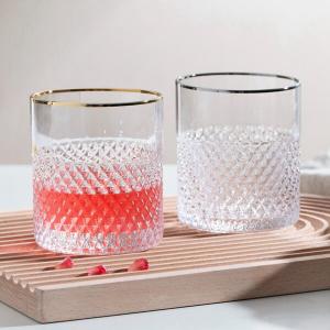 China Diamond Shaped Whisky Gold Rimmed Drinking Glasses 12.6 Ounce 360ml Silver Edge wholesale