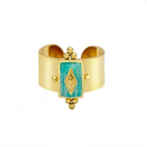 China Opening Adjustable Gold Plated Band Rings Geometric Natural Turquoise Gemstone wholesale
