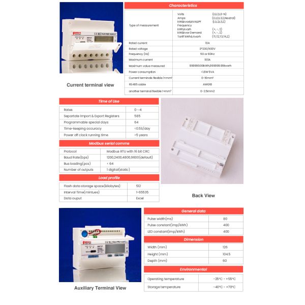EM737 10 100 A Digital Only Display Type MID 0120/SGS0146 3 Phase Electronic Energy Meter