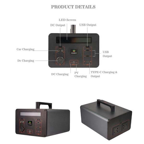 220V Outdoor Battery Portable Power Station 1000w Solar Generator 12V 5A