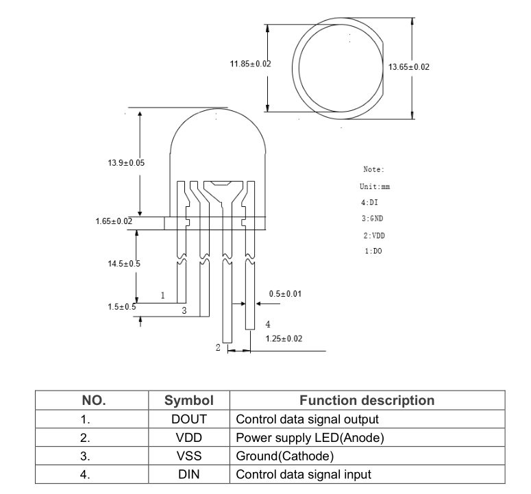 WS2812B 12mm 3 In 1 RGB Full Color Diffused Round Head 60 Deg Addressable Pixel LED Diode For LED String Light