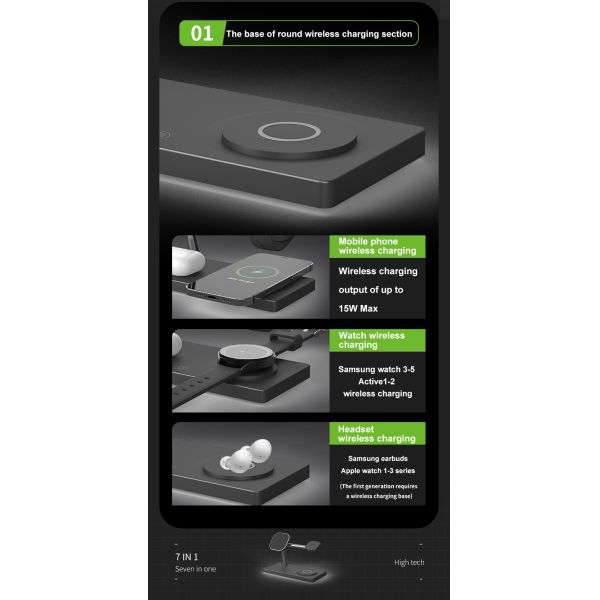 380g Multifunctional Wireless Charger 15W Fast White or black with 2W night light