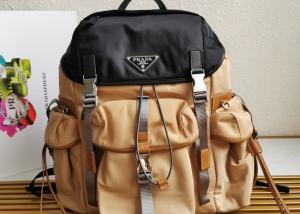 China Saffiano Leather Apricot Luxury Brand Backpack With Multiple Pockets on sale