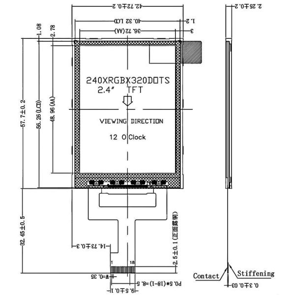 1000nits 2.4" High Brightness TFT LCD Display - JM-PT095-02 | 240x320 Dot Matrix