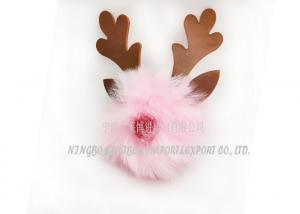 China Faux Rex Rabbit Fur Ball Keychain , PU Christmas Elk / Reindeer Bag Puff Charm wholesale