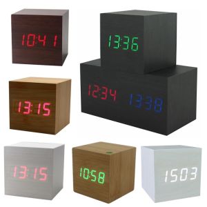 Hot USB/AAA Powered Cube LED Digital Alarm Clock Square Modern Sound Control