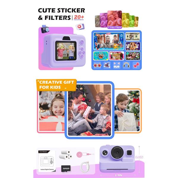 Mini Printer Portable Thermal Digital Children Photo Kids Camera Video Toy Gifts Lightweight and Compact