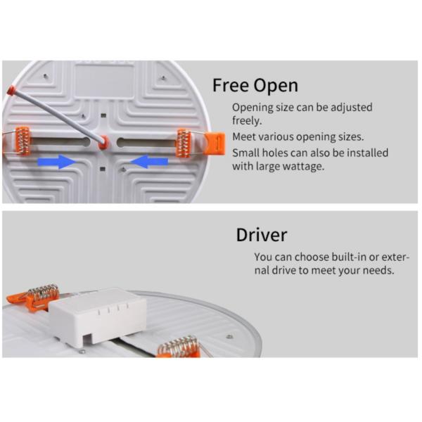 High Quality 2 in 1 Frameless Wholesale Down Frameless Round square Recessed 6w 12w 18w Led Panel Light, PC+Aluminum
