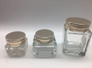 China Small Square Glass Cream Jars Electroplate Printing With Metallic Cap on sale