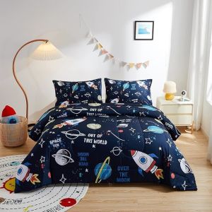 5 Piece Childrens Bedding Sets Twin Size Space Rocket Bedding Set Home Textile