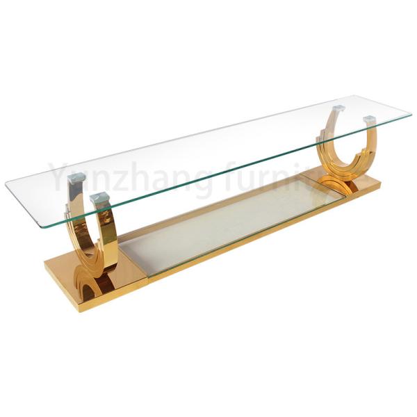 Rectangular Coffee Table Shelves Transparent Glass Simple Style