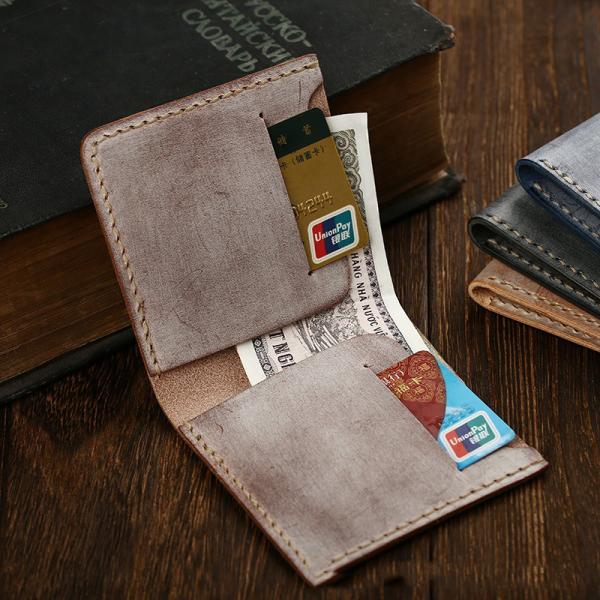 Nylon Lined Retro First-Layer Cowhide Hand-Stitched Small Wallet for Your Convenience