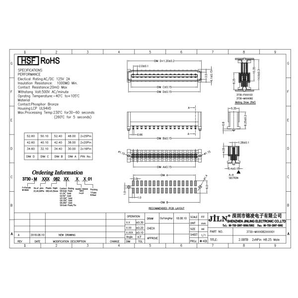 2.00mm Connector BTB Male Header H8.25 LCP PS9T Pcb Terminal Connector