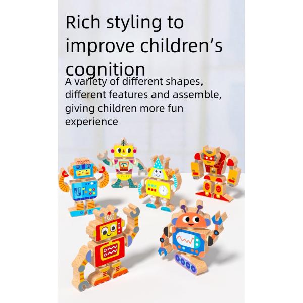 Wholesale Factory Robot Building Block Set Wooden Robot Assembly Toy Set Educational Gift for Kids Boys and Girls