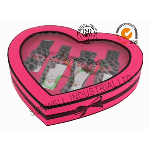 Heart Shaped Screen Printing Cosmetic Gift Packaging Box With PVC Windows Flocking