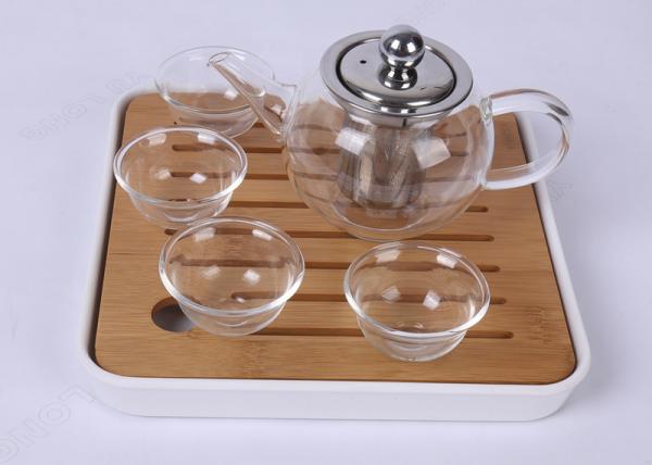 Quality Portable Travel Glass Tea Set 4 Cups With Bamboo Plate , FDA SGS Listed for sale
