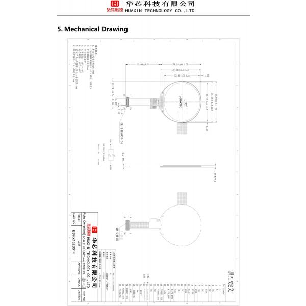 Pin definition diagram for 1.32 inch round TFT display