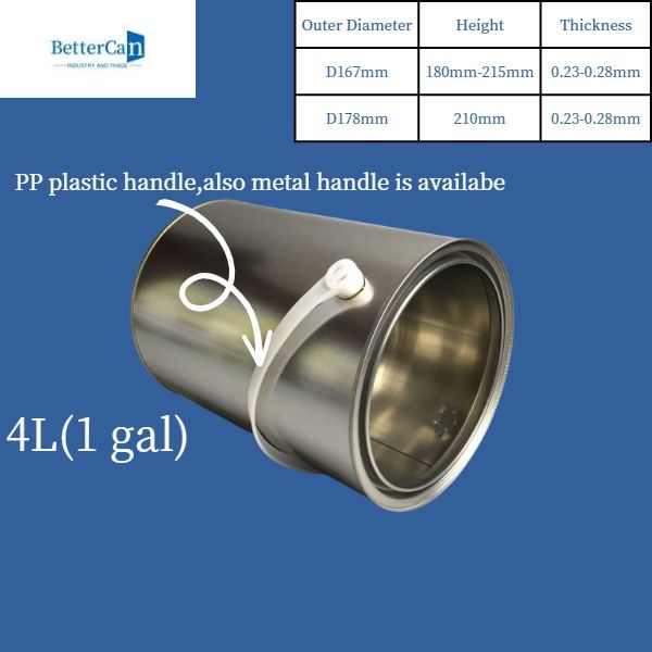 Car Paint Tin Cans 4 Litre Round Metal Paint Bucket With Lid