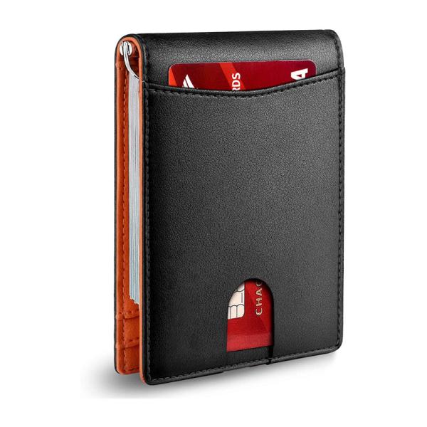 Mens Slim Carbon Fiber Leather Wallet with Rfid Blocking and Front Pocket Card Slots