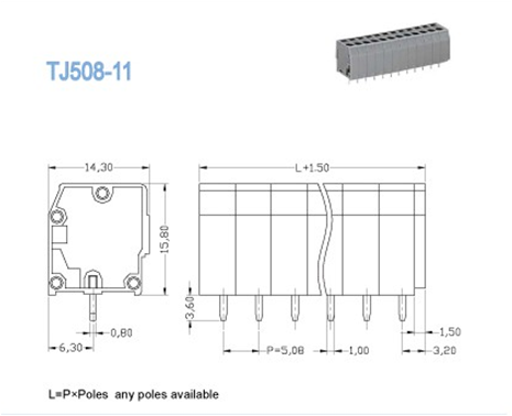 300 Volt 12A spring clamp Terminal Block , 5.08mm Screwless Terminal Blocks