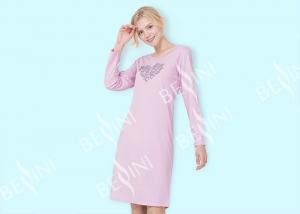 China Pink Ladies Long Sleeve Nighties / Womens Summer Nightgowns Heart Shape Placement Print wholesale
