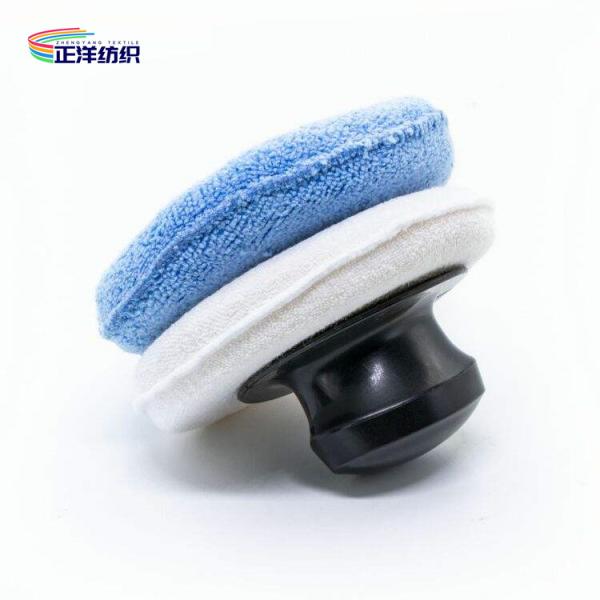 Quality 12cm Car Paint Buffing Pads Microfiber Round Waxing Applicator With Plastic Hook Handle for sale
