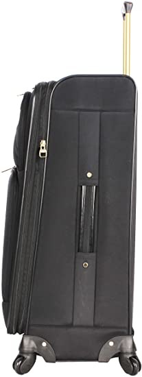 3PCS Softside Black Spinner Suitcase Set With Reinforced Handle